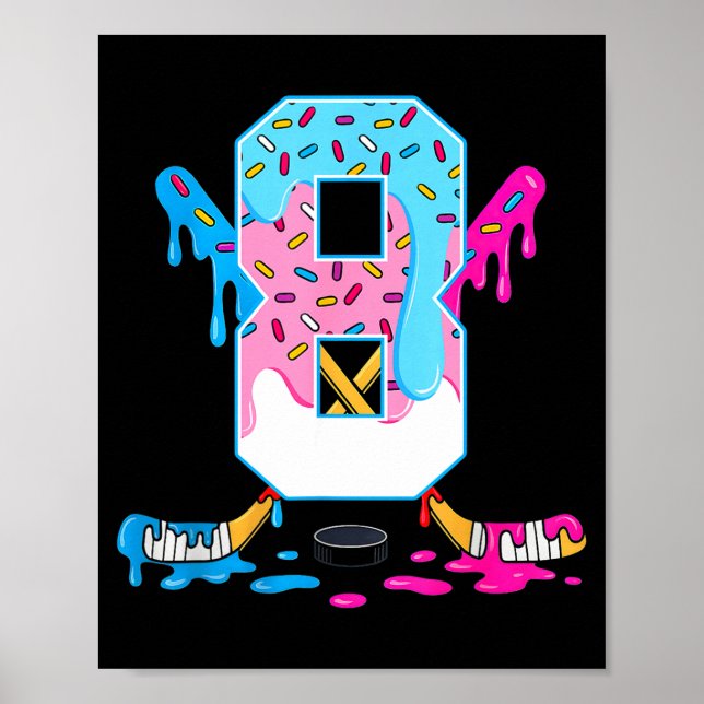 Poster Hockey 8 Years Old Ice Cream Drip 8th Birthday Kid (Frente)