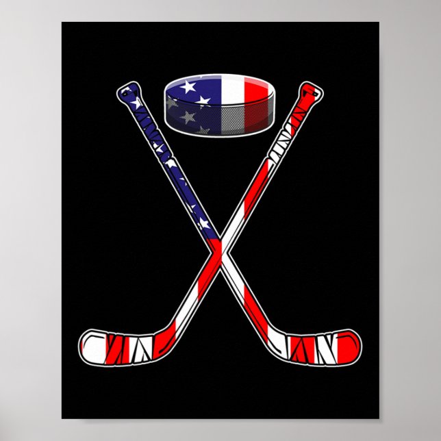 Poster Hockey American Flag 4 De Julho Divertimento Homen (Frente)