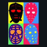Pôster Hockey Goalie Mask Pop<br><div class="desc">Legal, colorido estilo de arte pop vintage máscaras de goleiro de hóquei no gelo. Perfeito para valas de hóquei e fãs! Excelente em uma camiseta, capuz ou em muitas ideias de presentes de excelente, por exemplo, capas de telefone celulares, capas de laptop e ipad, aventais, canecas, bolsas e muito mais....</div>