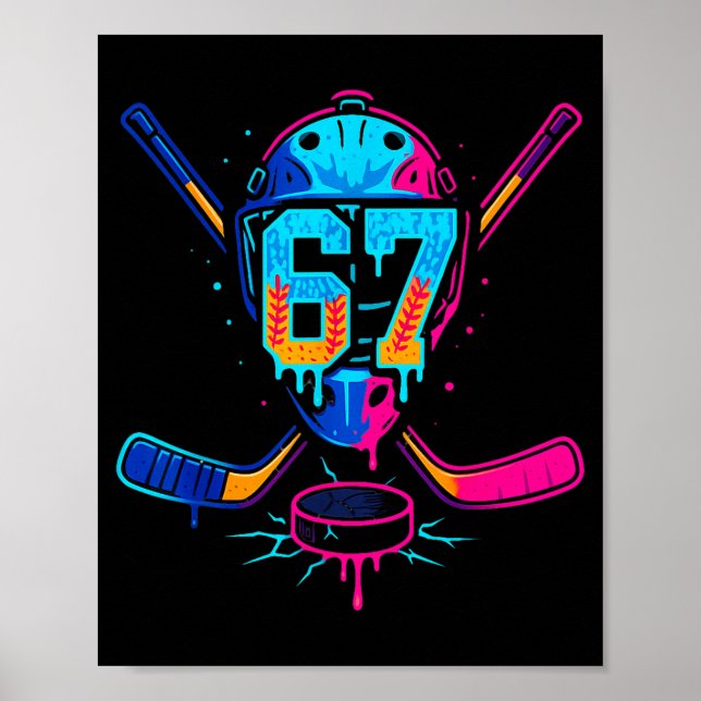 Poster Hockey Ice Cream Drip Number 67 Player 67th Birthd (Frente)