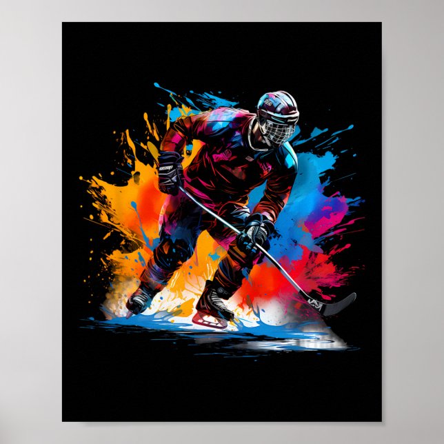 Poster Hockey no Gelo Colorido (Frente)