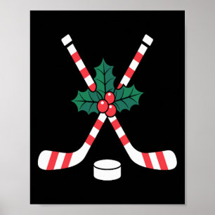 Poster Hockey no Gelo Natal Bastão de Hockey em forma de