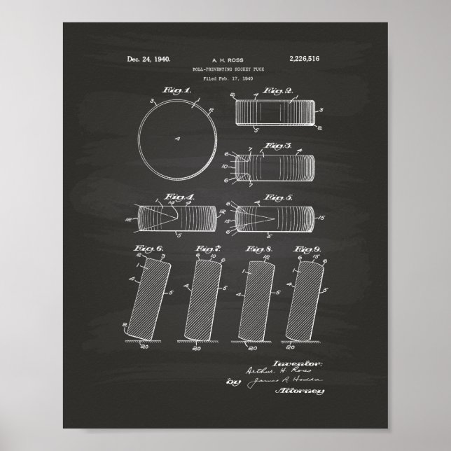 Pôster Hockey Puck 1940 Patent Art - Chalkboard (Frente)