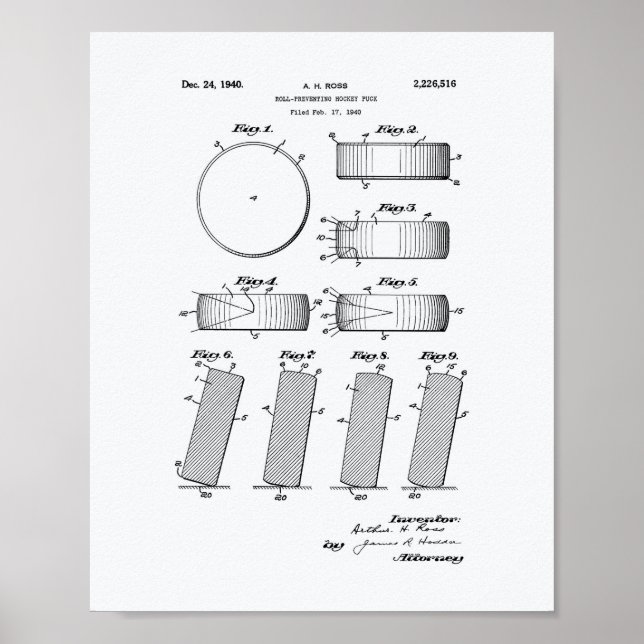 Pôster Hockey Puck 1940 Patent Art - Livro Branco (Frente)