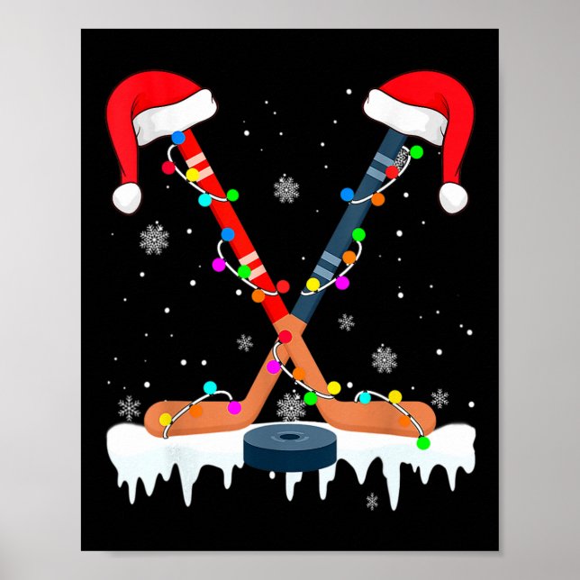 Poster Hockey Santa Hat Christmas Lights Fun Sport Boys X (Frente)