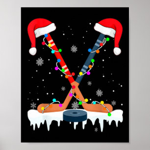 Poster Hockey Santa Hat Natal Luz de Natal Divertimento R