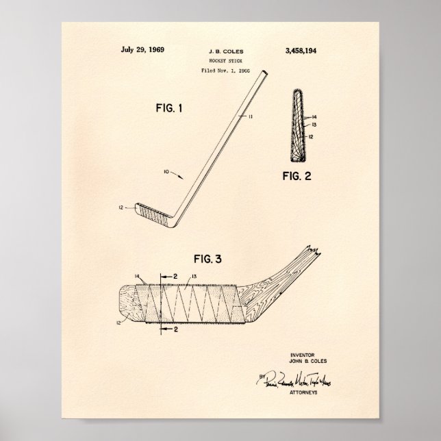 Poster Hockey Stick 1966 Patent Art - Old Peper (Frente)