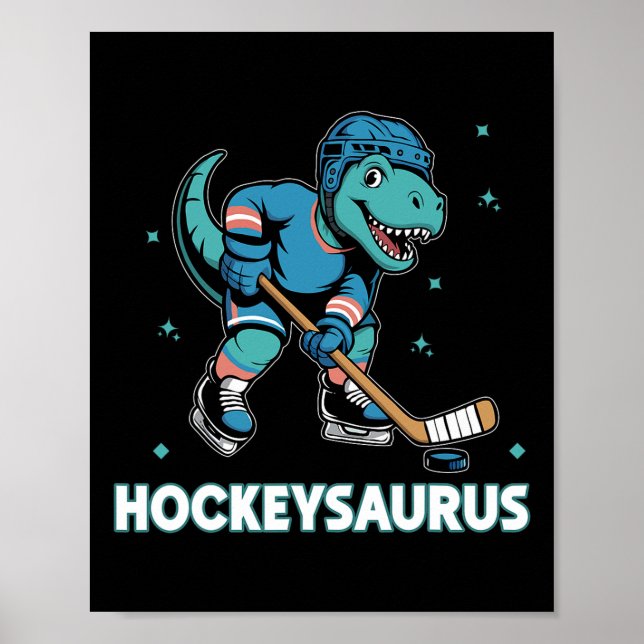 Poster Hockeysaurus Dinossauro Divertido Trex Hóquei Cria (Frente)