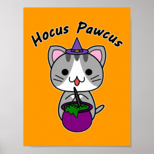 Poster Hocus Pawcus - Cinza por Cat - Escrevendo Preto