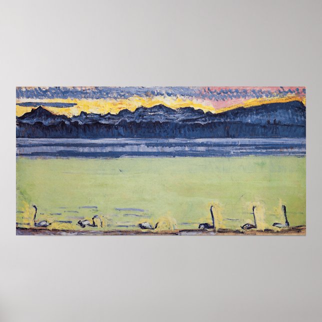 Poster Hodler - Lago Genebra, Monte Branco, Morning Dawn  (Frente)
