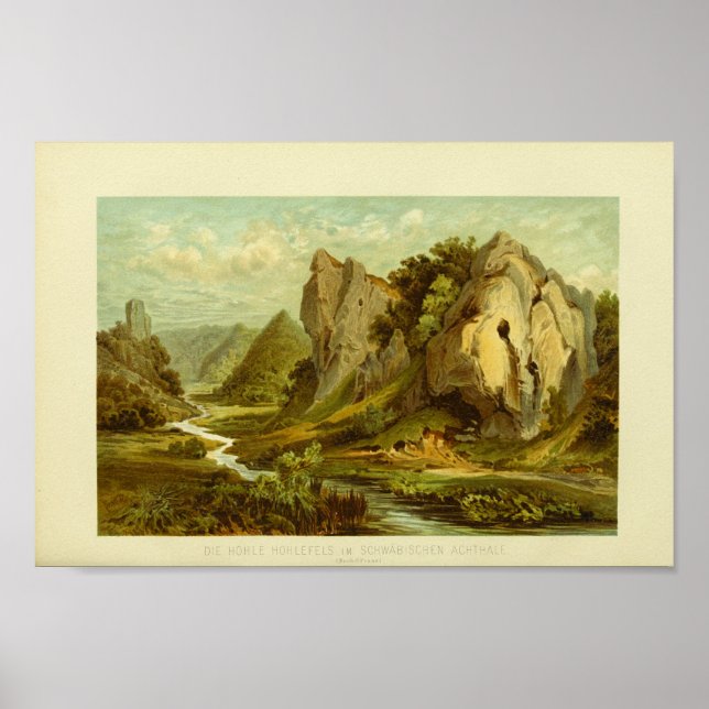 Poster Hohle Fels Cave Landscape Stream (Frente)