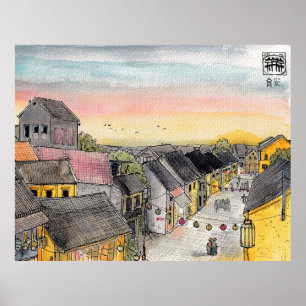 Poster Hoi Uma Vista Cityscape Do Telhado Do Sunset