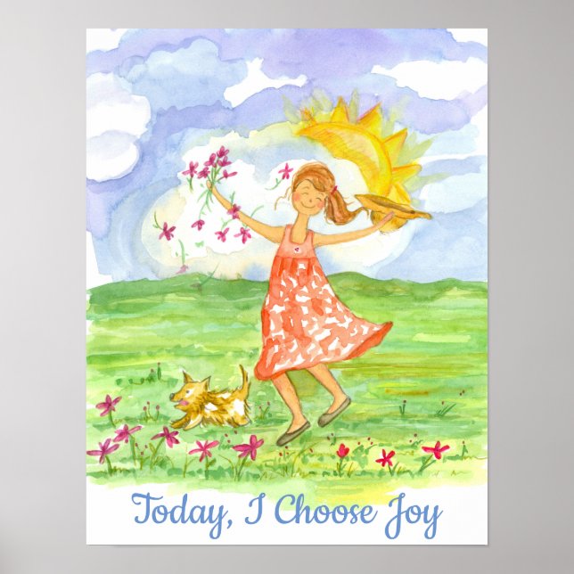 Poster Hoje Escolho Joy Happy Girl Palavras Positivas (Frente)