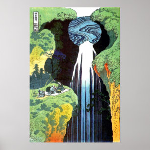 Pôster Hokusai: Cascata de Amida na estrada Kiso