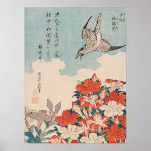 Poster Hokusai Cuckoo e Azaleas Vintage GalleryHD