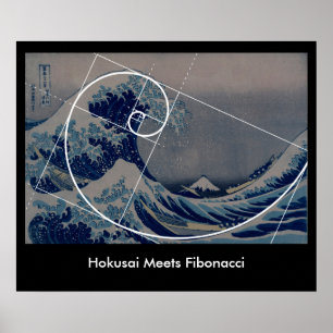 Poster Hokusai encontra Fibonacci, relação dourada