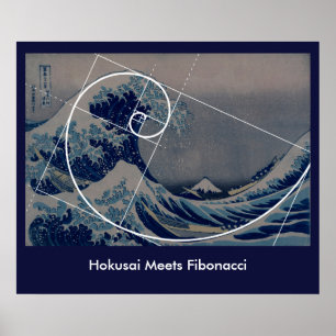 Pôster Hokusai encontra Fibonacci, relação dourada