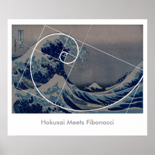 Pôster Hokusai encontra Fibonacci, relação dourada