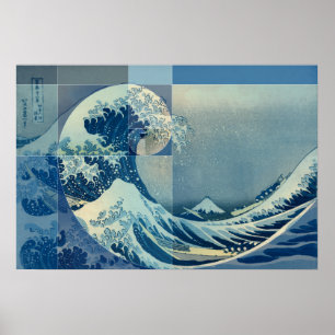Pôster Hokusai encontra Fibonacci, relação dourada