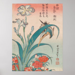 Pôster Hokusai Kingfisher Iris e Galeria de Pinks WildHD