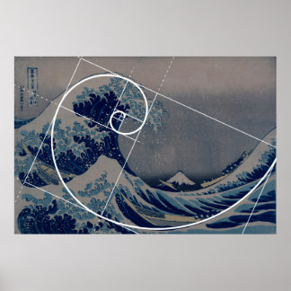Pôster Hokusai Meets Fibonacci, Golden Ratio