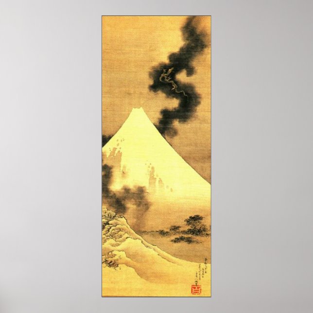 Poster Hokusai O Dragão da Fumaça Escapando o Monte Fuji (Frente)