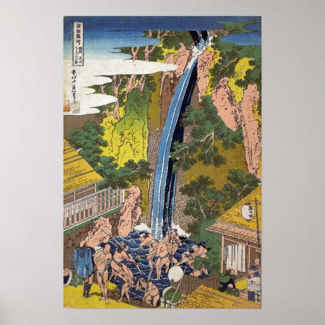 Poster Hokusai - Roben Waterfall, Oyama, Província de Sag (Frente)