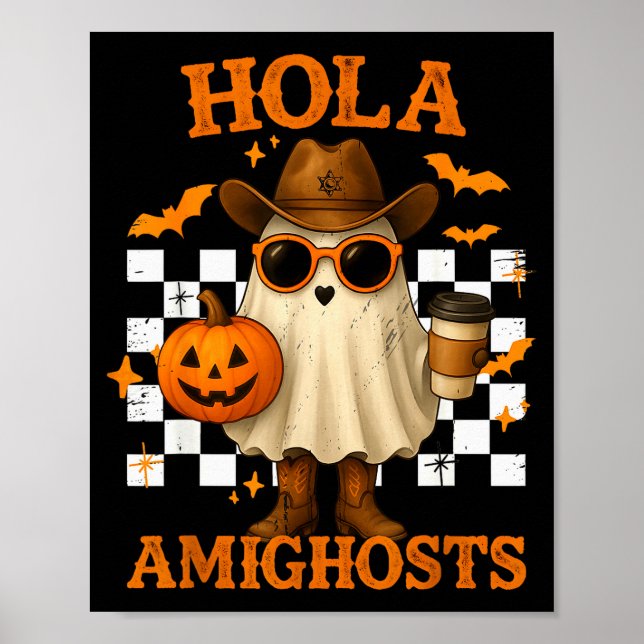 Poster Hola Amighosts Funny Spanish Halloween Cowboy Ghos (Frente)