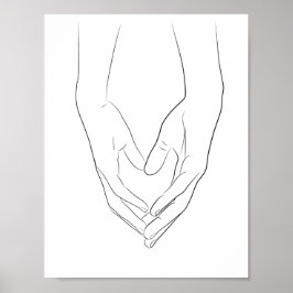 Poster Holding Hands Heart Minimal Line Art Cute Simple