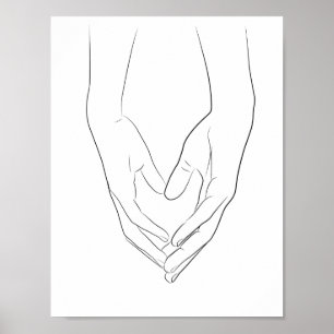Poster Holding Hands Heart Minimal Line Art Cute Simple