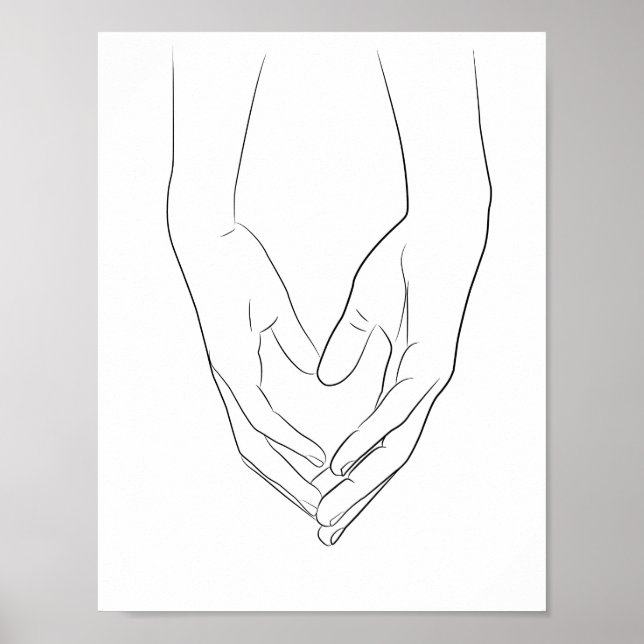Poster Holding Hands Heart Minimal Line Art Cute Simple  (Frente)