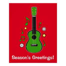 Pôster Holiday Ukulele com Notas e Estrelas