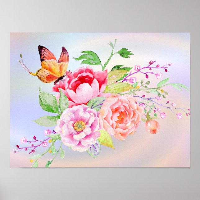 Pôster holiES - Flores de primavera de Aquarela Buquê 2 (Frente)