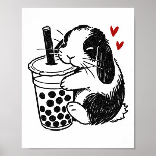 Poster Holland Lop Rabbit ama Boba Tea Bunny E Bubble