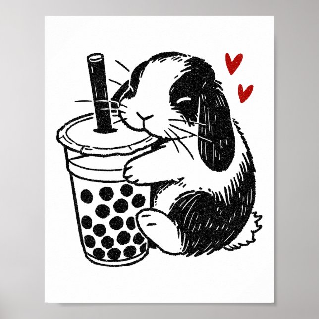 Poster Holland Lop Rabbit ama Boba Tea Bunny E Bubble (Frente)