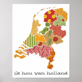 Pôster Holland Province Map Bohemian Patchwork Style