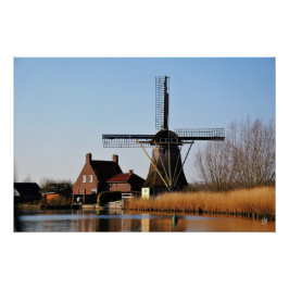 Pôster Hollandse Molen aan de waterkant.