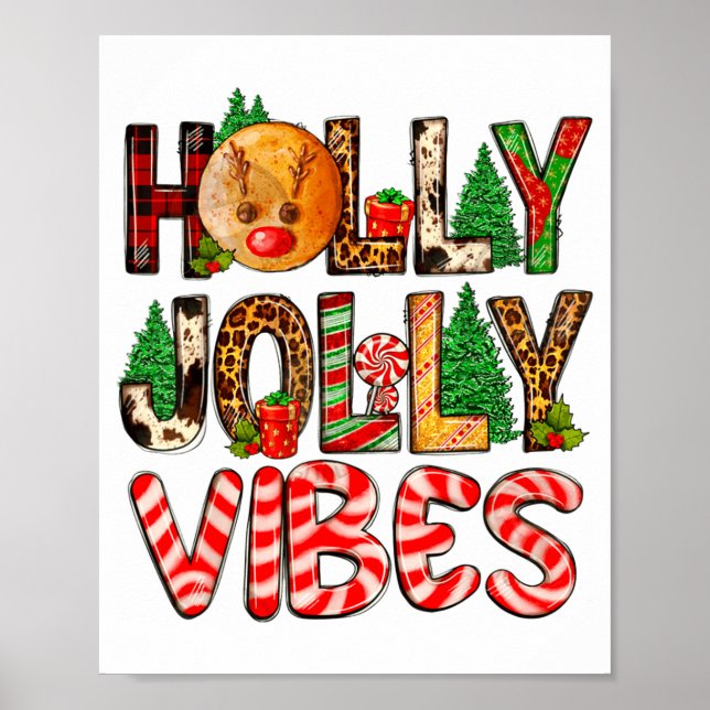 Poster Holly A Jolly Vibes Reindeer Christmas Trees Light (Frente)