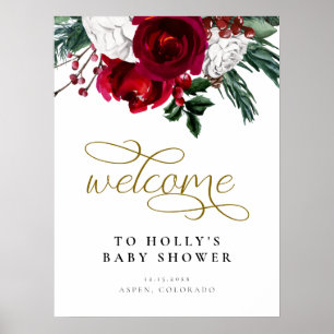 Poster HOLLY Burgundy Floral Winter Chá de fraldas Welcom