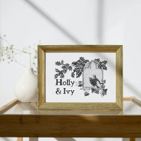 Holly & Ivy natais vintages pássaros preto e branc