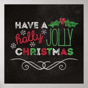 Pôster Holly Jolly Christmas Rustic Chalkboard