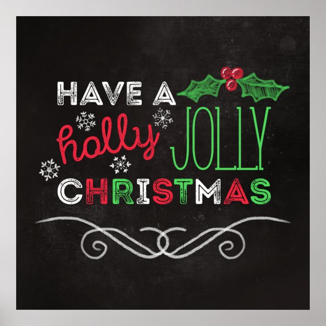 Pôster Holly Jolly Christmas Rustic Chalkboard (Frente)