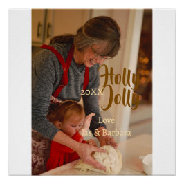 Pôster Holly Jolly family holiday photo beige year naboho