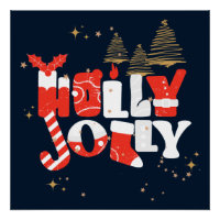 Holly Jolly Red White Dourado Poster de inverno