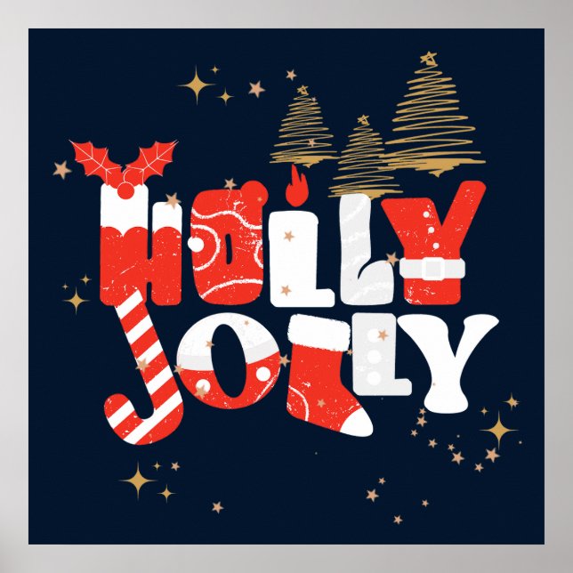 Poster Holly Jolly Red White Natal Dourado Inverno (Frente)