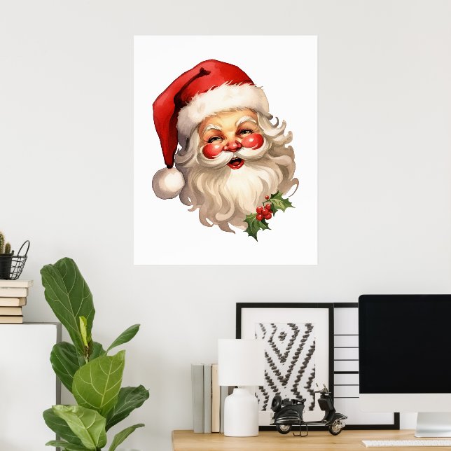 Poster Holly Jolly Santa Claus Retro Style (Escritório em casa)