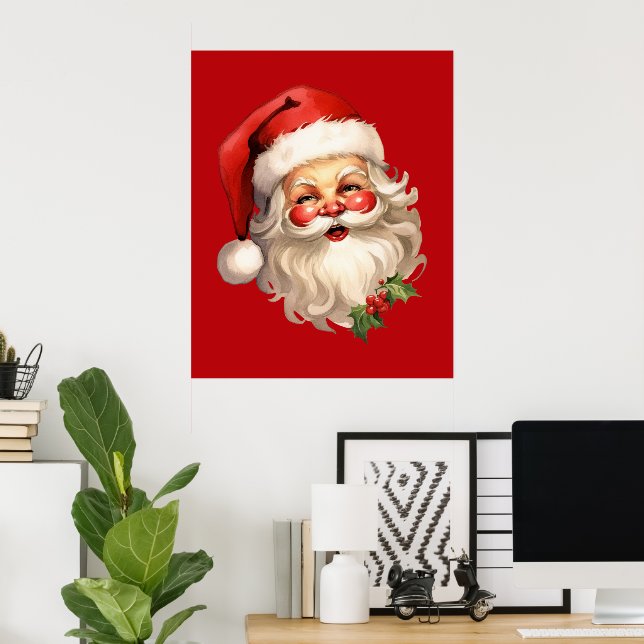 Poster Holly Jolly Santa Claus Retro Style (Escritório em casa)