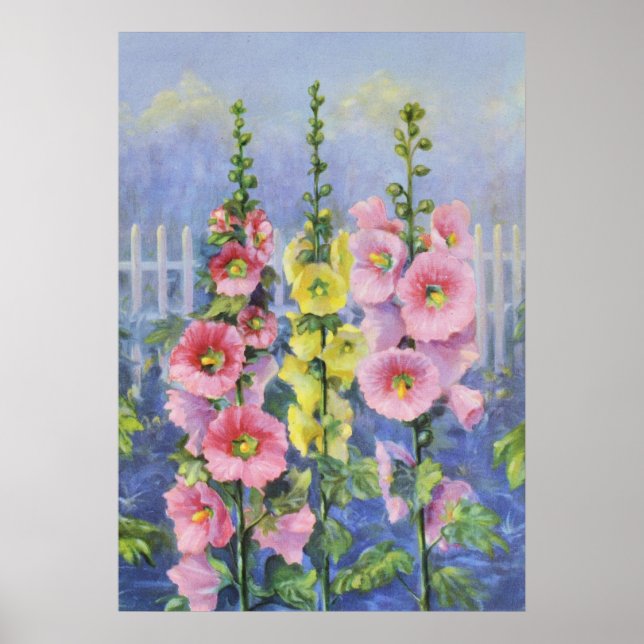 Poster Hollyhock rosa e amarelo por Cargill, 1937 (Frente)