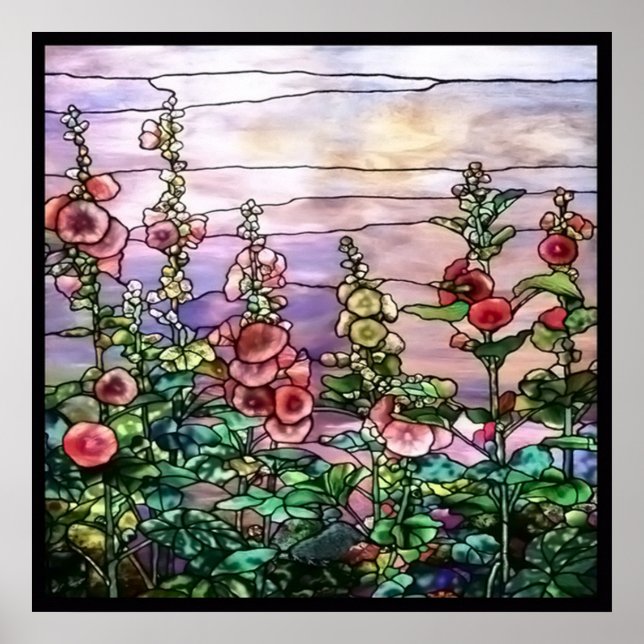 Poster Hollyhocks Vintage Floral Tiffany Vidro (Frente)