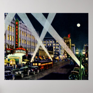 Poster Hollywood California Boulevard Night